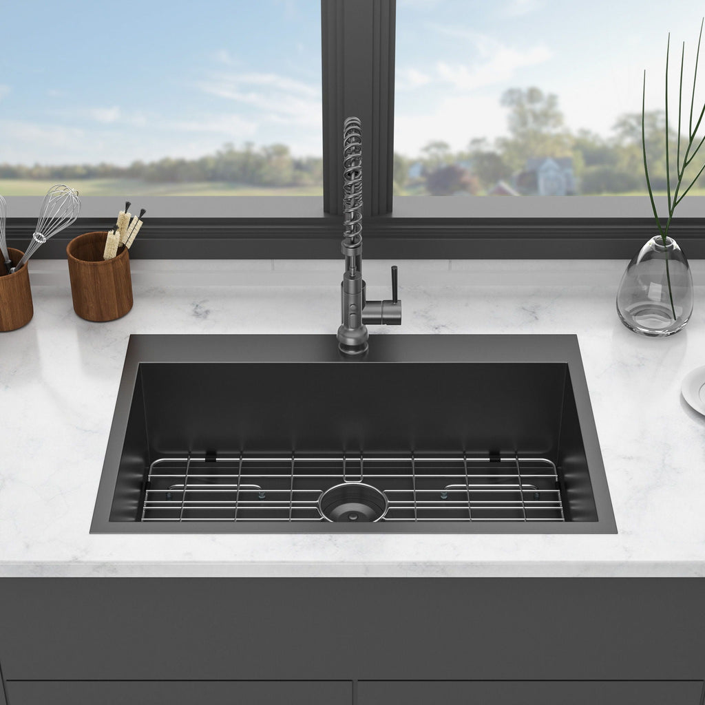Drop In Kitchen Sink with Nano Technique Gunmetal Finish - Black
