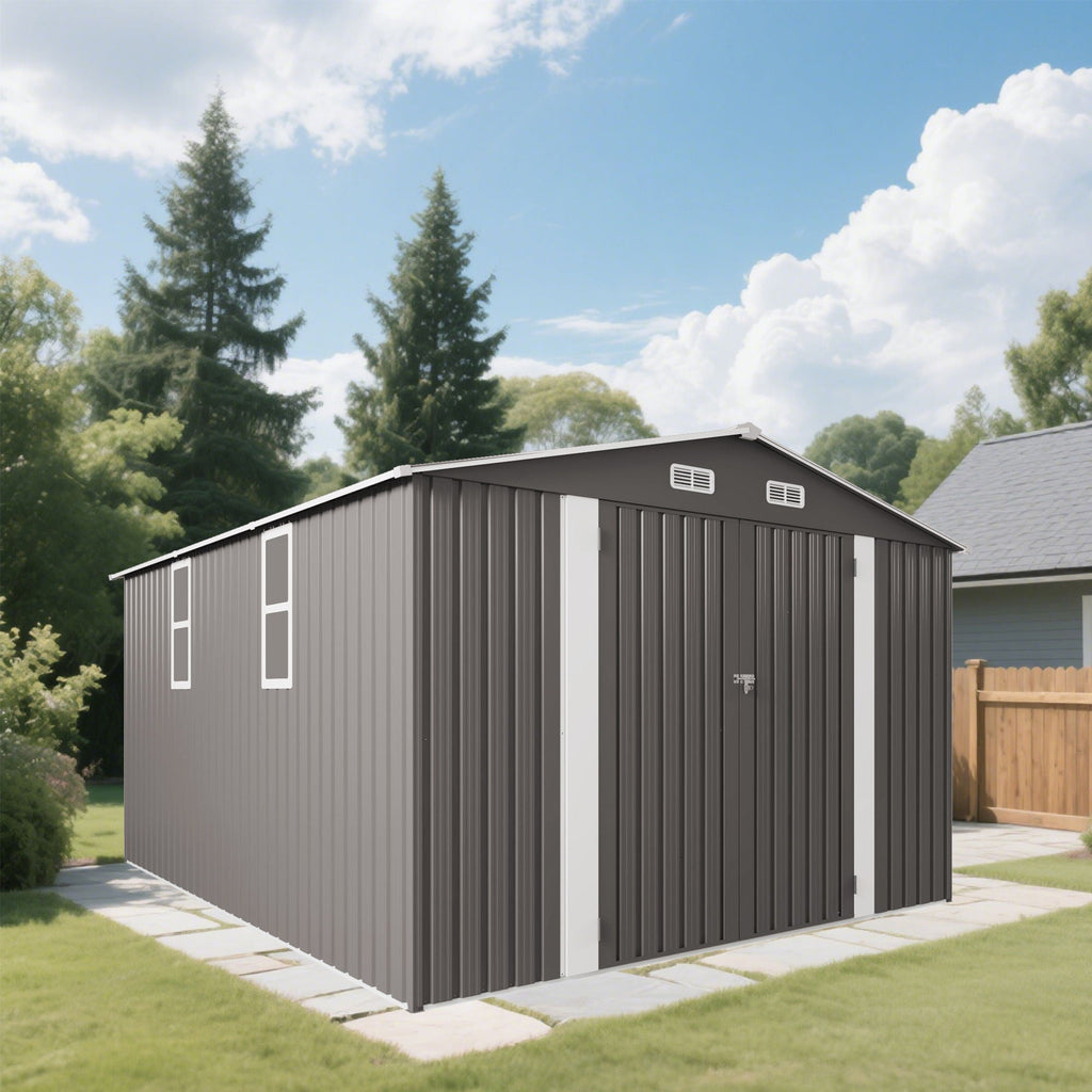 Outdoor Storage Shed with Lockable Doors - Dark Gray