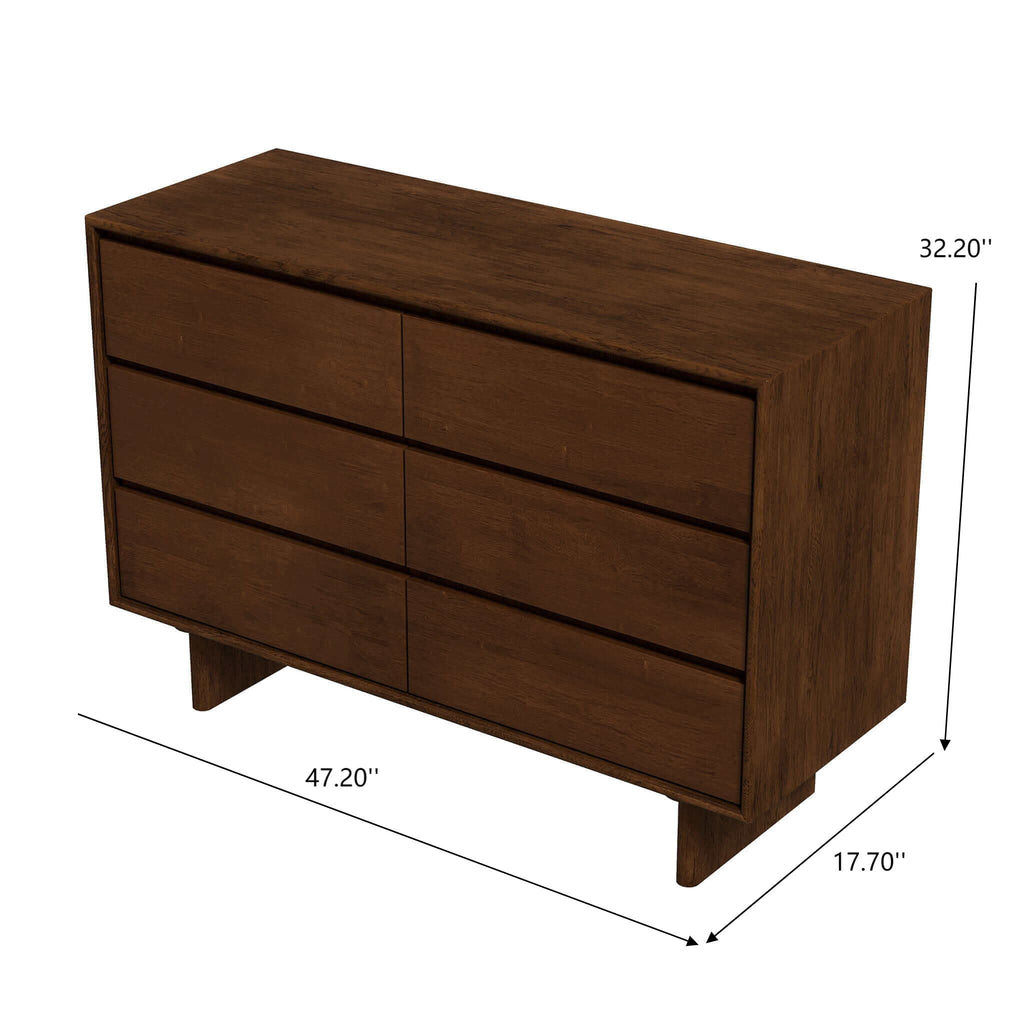 Brown Mid-Century Dresser with 6 Drawers - Solid Wood