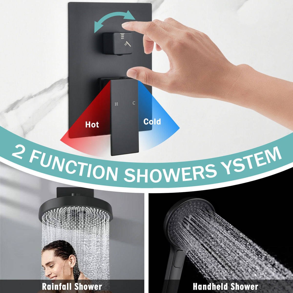 Matte Black Concealed Shower System with Dual Control Valve - Matte Black