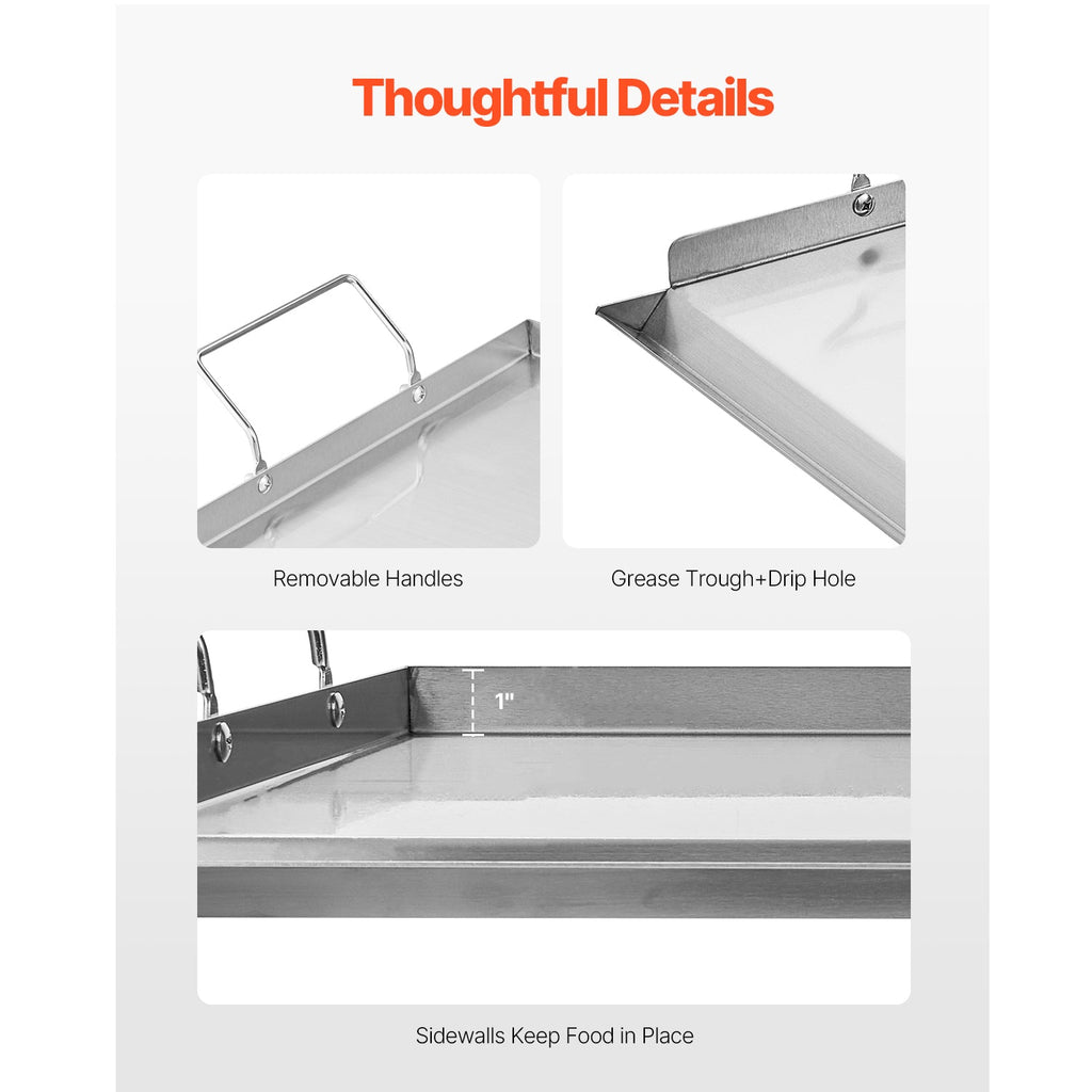 Stainless Steel Flat Top Griddle with Grease Trough - Steel Gray