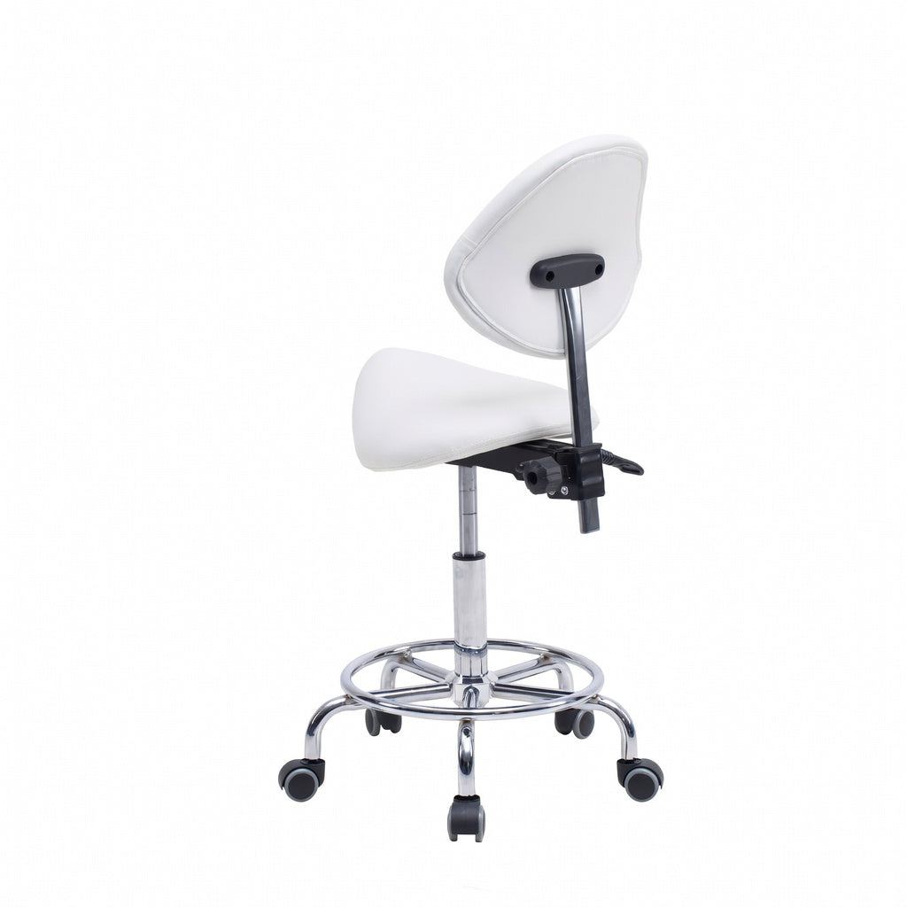 Saddle Stool Chair with Backrest - Ergonomic Support - White