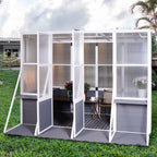 Wooden Lean To Greenhouse with Walk-In Design - White / Gray