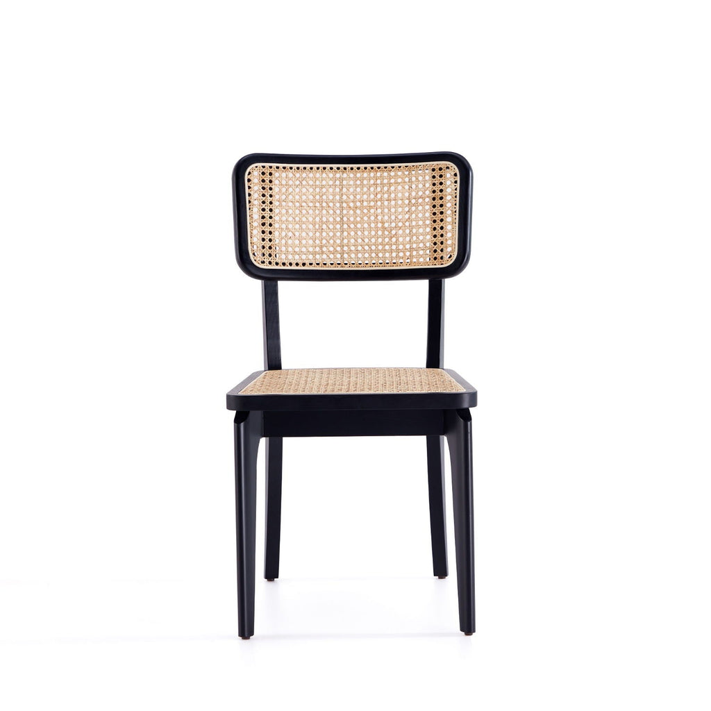 Solid Ash Wood Dining Chair Set with Rattan Cane Seat - Black or Light Brown