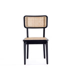 Solid Ash Wood Dining Chair Set with Rattan Cane Seat - Black or Light Brown