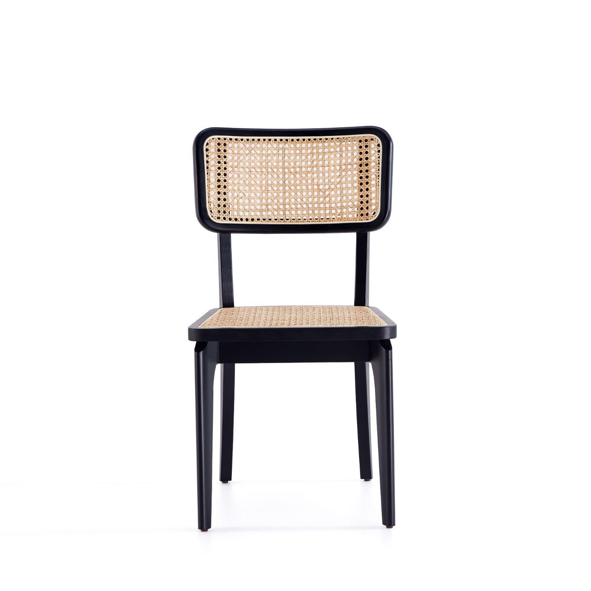 Solid Ash Wood Dining Chair Set with Rattan Cane Seat - Black or Light Brown