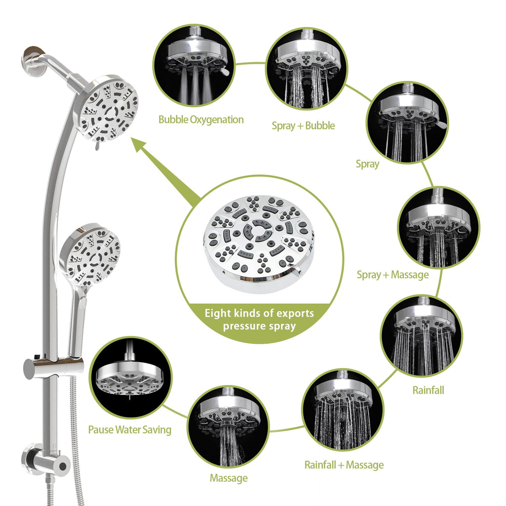 Dual Shower Head System with Rain Shower and Adjustable Slide Bar - Multiple Colors