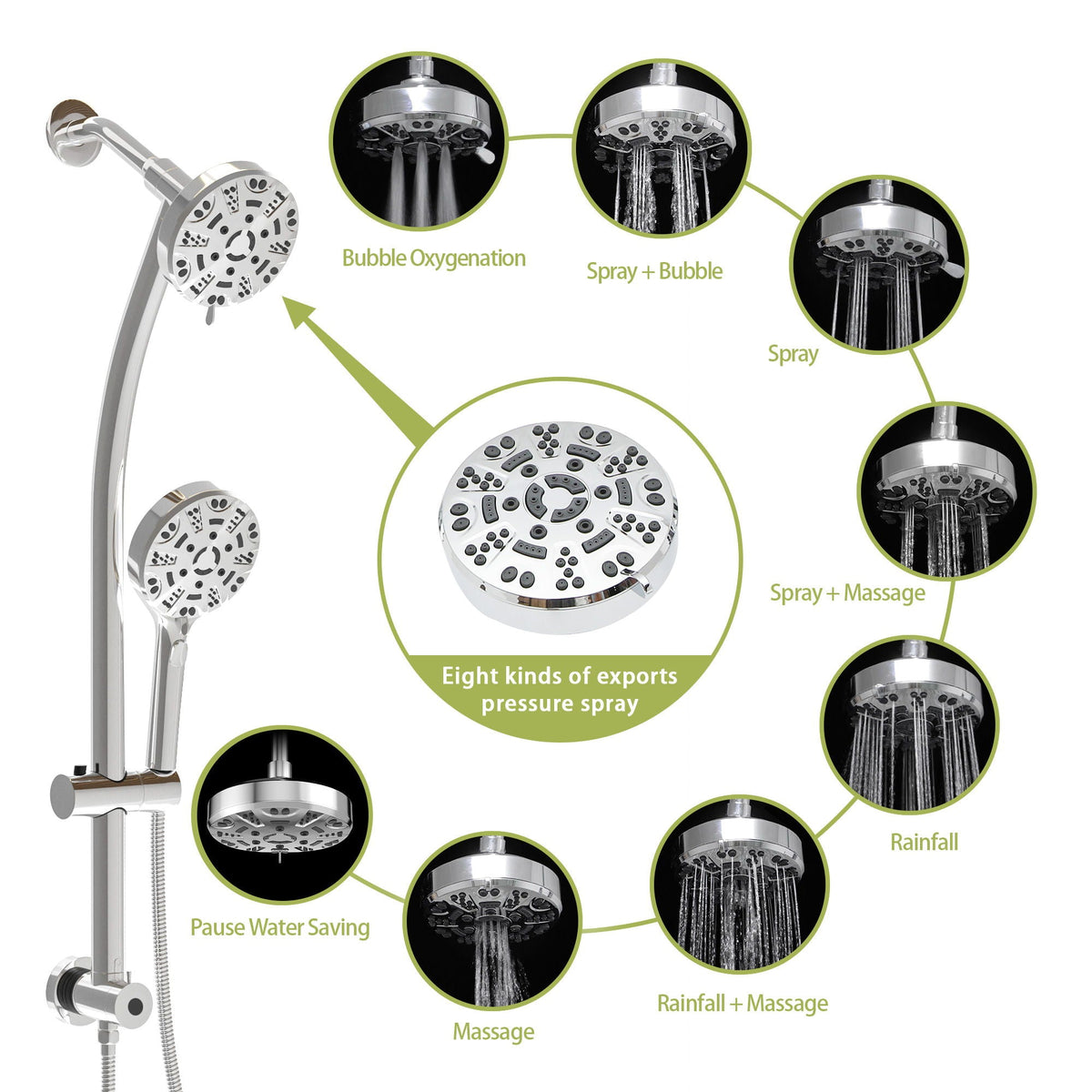 Dual Shower Head System with Rain Shower and Adjustable Slide Bar - Multiple Colors