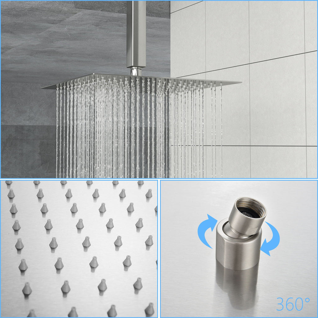 Ultra Thin Square Rainfall Shower Head with 12" Coverage - Gray or Pearl Silver