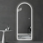 LED Full Length Wall Mirror with Symmetrical Arch Design and Dimmable Lighting - Silver
