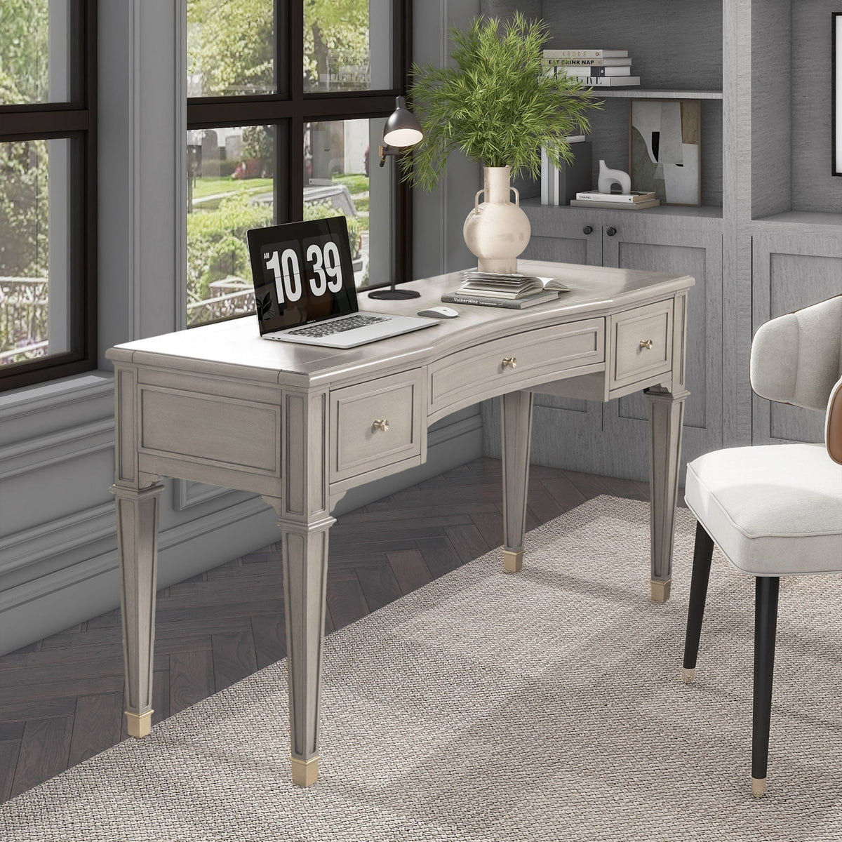 Dauphin 3 Drawer Executive Desk with Soft-Close Drawers - Light Brown or Gray