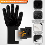 Heat Resistant BBQ Gloves with Silicone Grip - Black