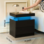 Modern LED Nightstand with 2 Drawers and Adjustable LED Lights - White