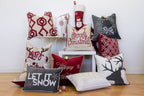 Let It Snow Embroidered Cotton Throw Pillow with Winter Embroidery - Gray