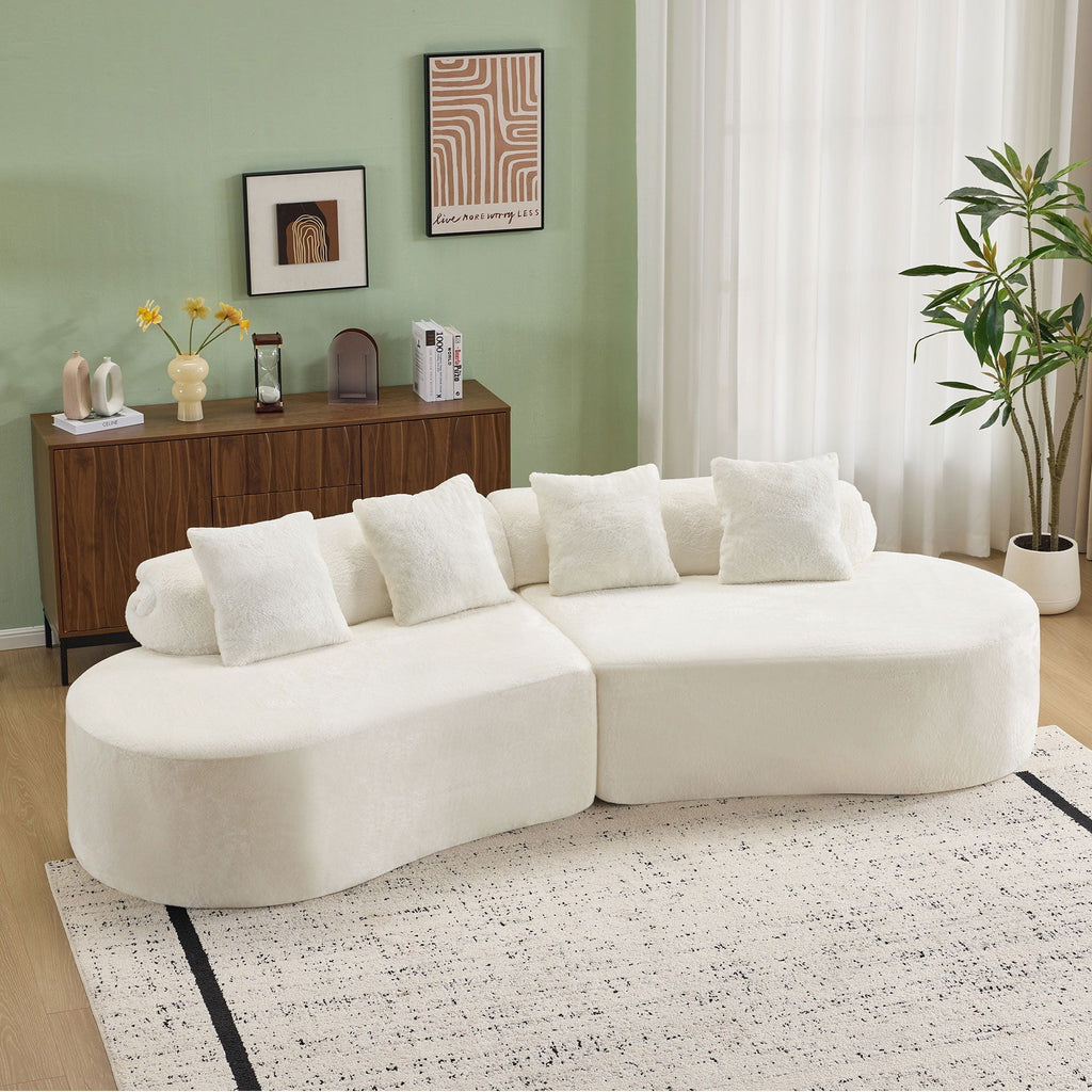 Modern Curved Sofa With Pillows - Fabric Stationary Sofa