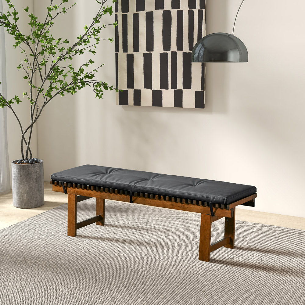 Black Upholstered Bench with Solid Wood Frame - Lucia