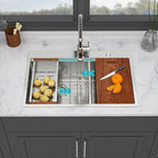 Gray Double Bowl Kitchen Sink with Durable Stainless Steel - Dual Mount