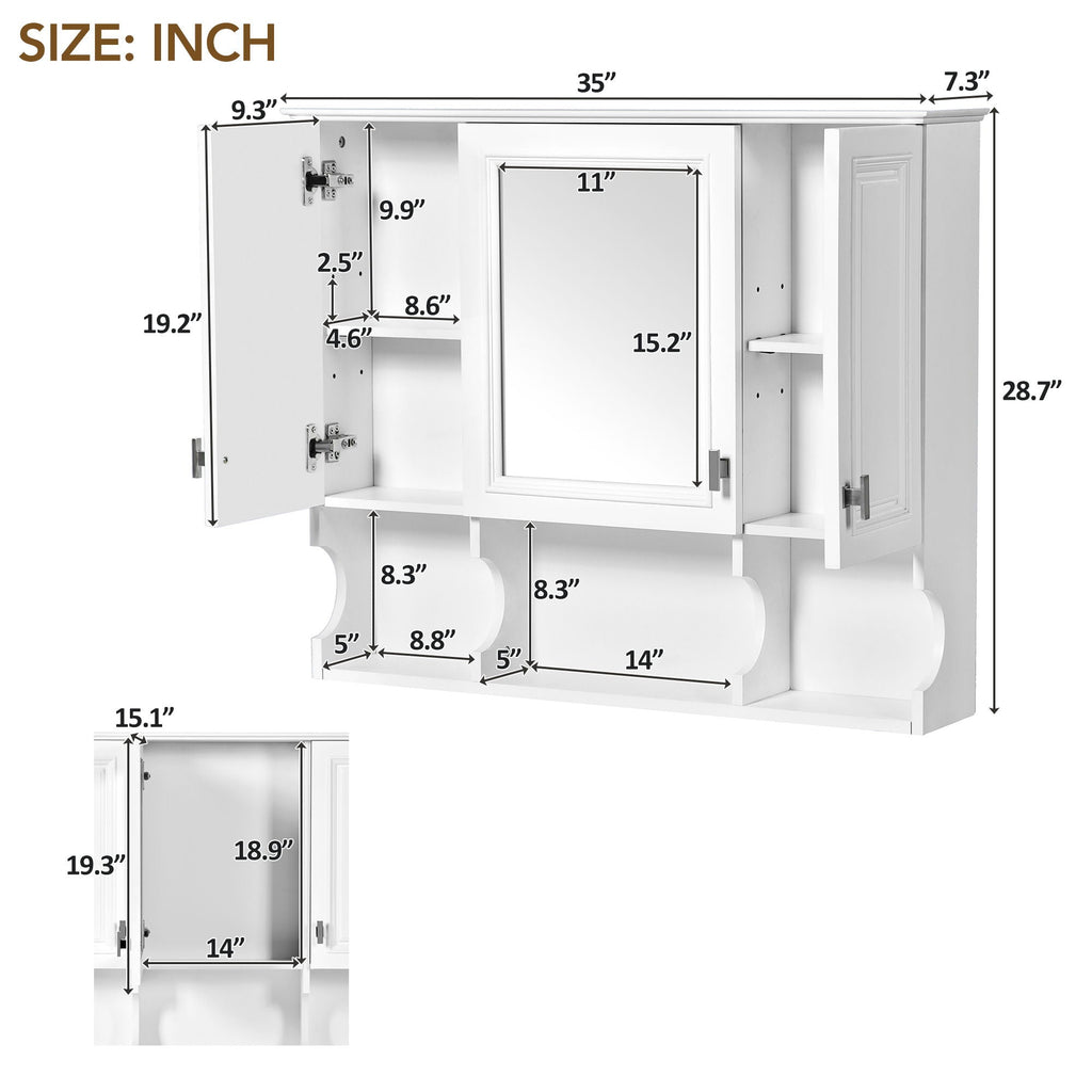 Wall Mounted Bathroom Medicine Cabinet With Mirror & Open Shelves