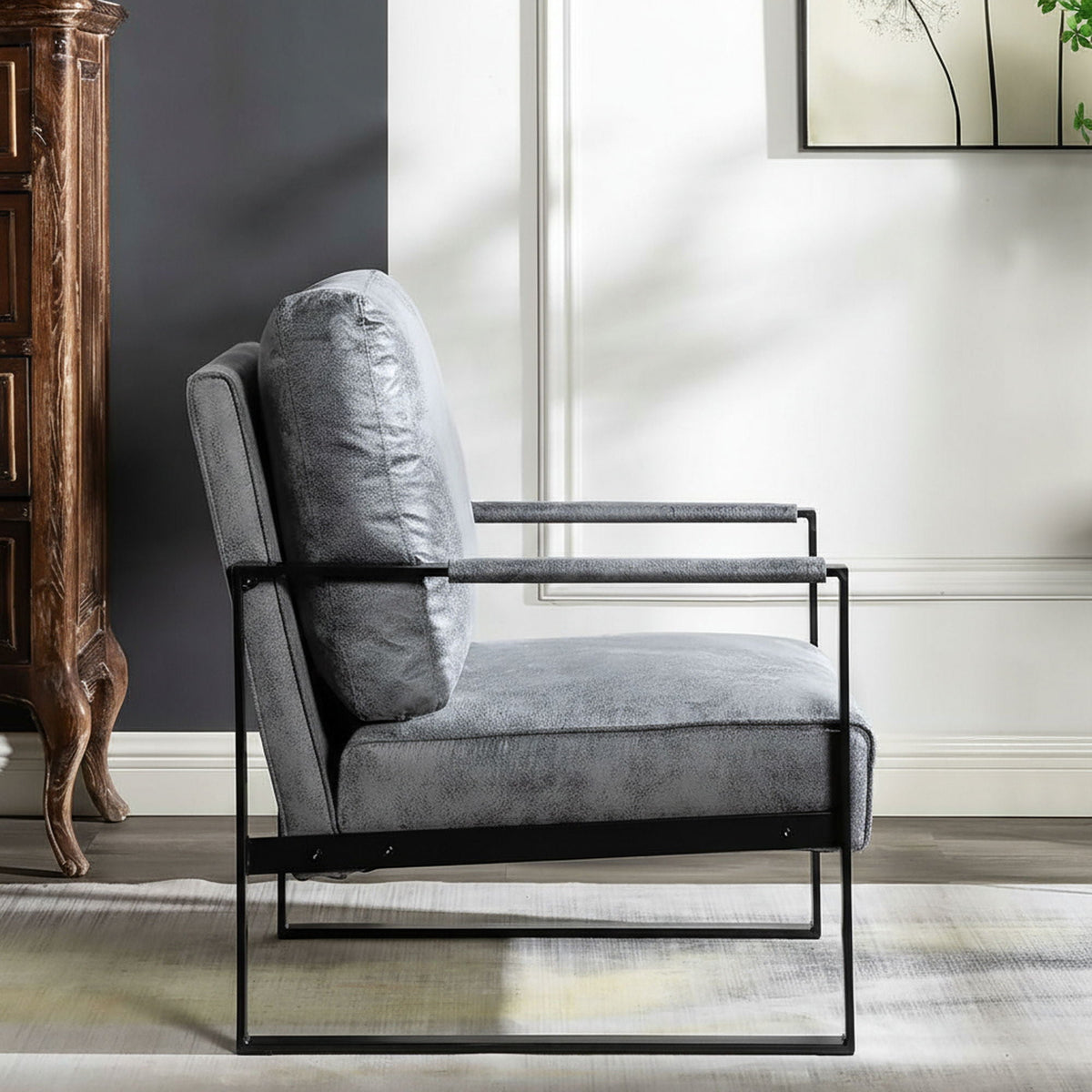 Classic Mid Century Modern Accent Chair with Square Metal Frame - Multiple Colors
