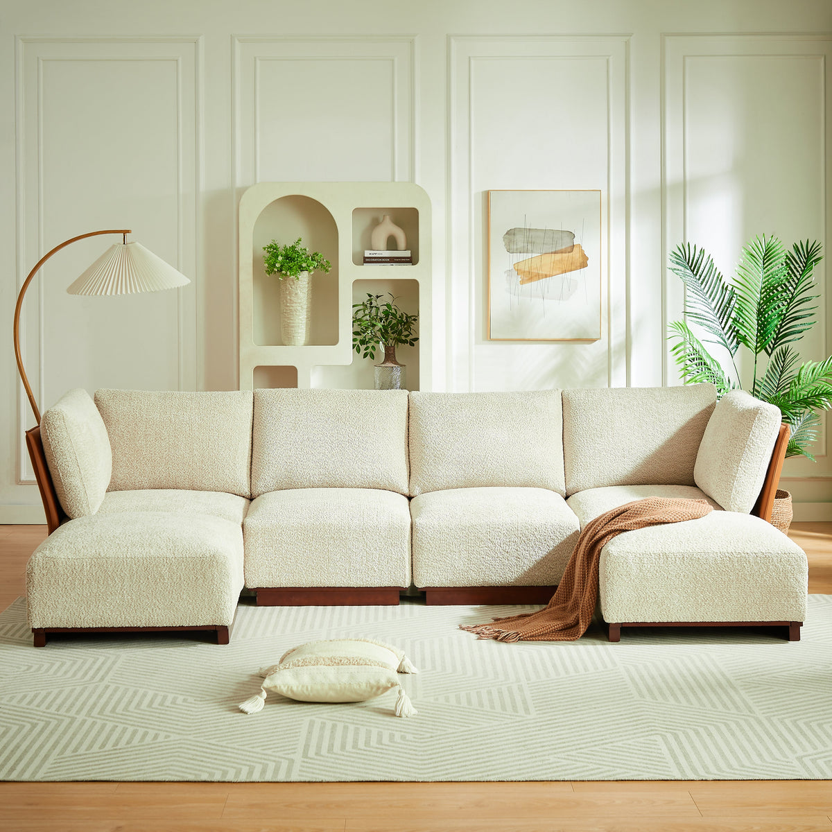 Velora 6-Piece U Shaped Boucle Modular Sectional Sofa with Deep Seating - White