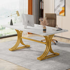 White and Gold Executive Desk with X-Legs - Stain-Resistant Surface