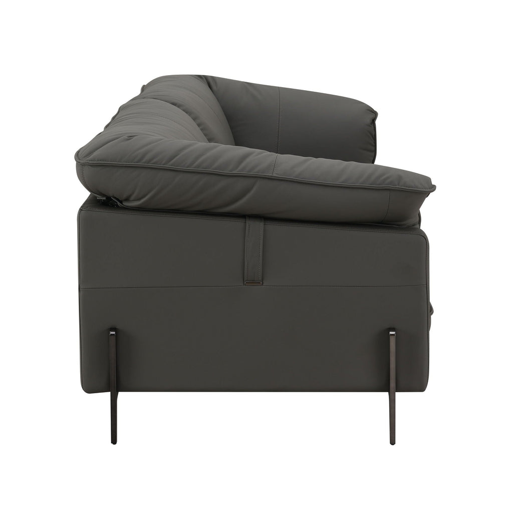Top Grain Leather Stationary Sofa with Memory Foam Cushions - Black