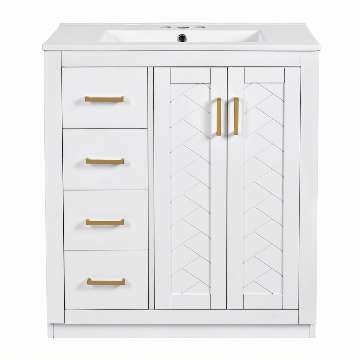 Ceramic Sink Vanity Combo with 3 Drawers and Soft Closing Doors - 30"