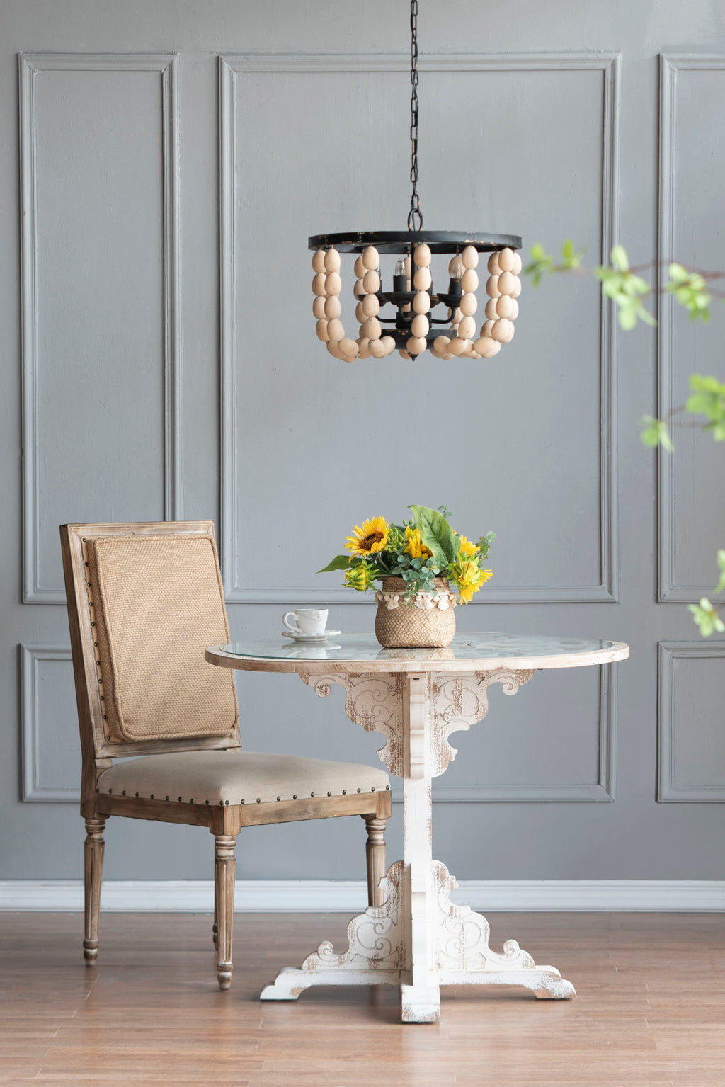 4 Light Wood Chandelier with Adjustable Chain