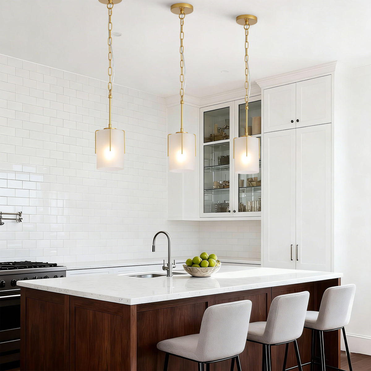Adjustable Cylindrical Pendant Light with Frosted Glass Shade - Black or Gold