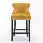 Upholstered Wing-Back Barstools with Button Tufting and Nailhead Trim - Set of 2