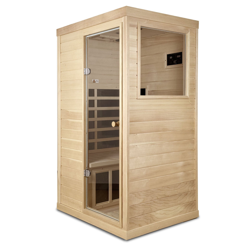 Canadian Hemlock Wood One Person Far Infrared Sauna with Bluetooth Audio - Natural