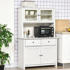 Antique White Kitchen Buffet Hutch with Glass Doors and Storage