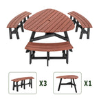 6-Person Semi-Circular Outdoor Solid Fir Wood Picnic Table Set