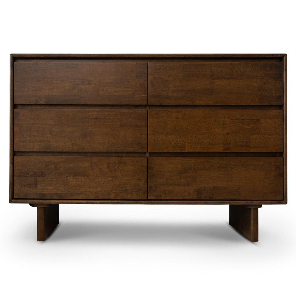 Brown Mid-Century Dresser with 6 Drawers - Solid Wood