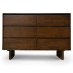 Brown Mid-Century Dresser with 6 Drawers - Solid Wood