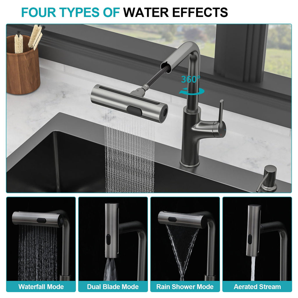 Stainless Steel Drop-In Kitchen Sink with Multi-Function Faucet - Black