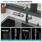 Stainless Steel Drop-In Kitchen Sink with Multi-Function Faucet - Black
