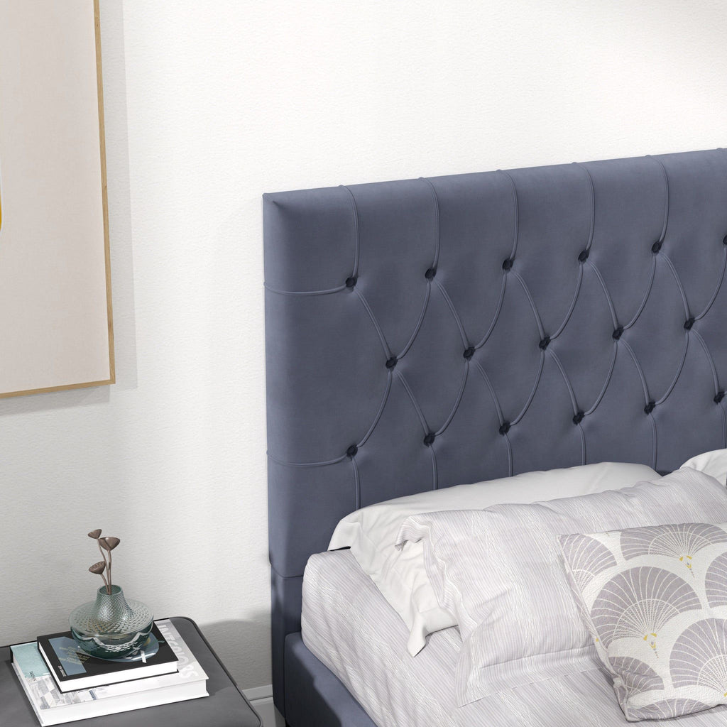 Dark Gray Mid-Century Modern Upholstered Platform Bed with Foam Headboard