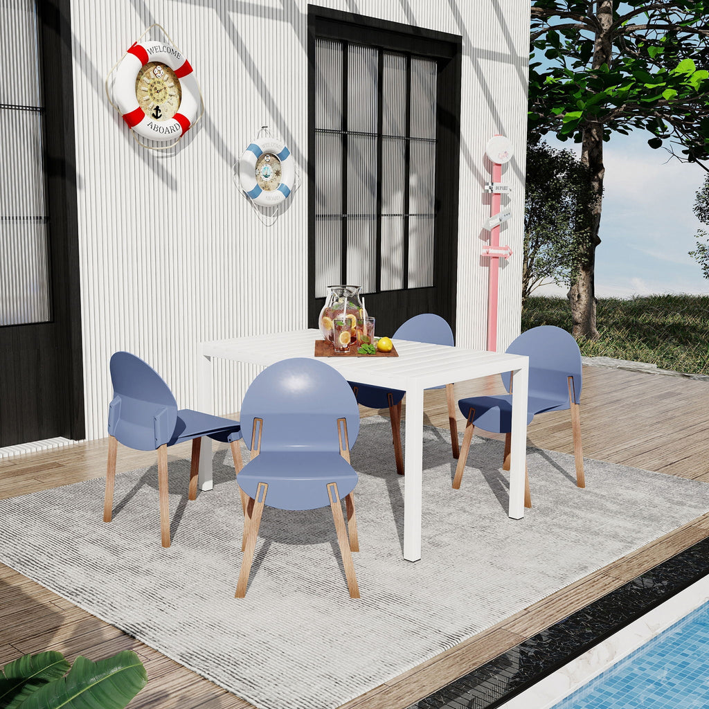 4 Piece Outdoor Set with Ergonomic Polypropylene Chairs - Orange, Red, Blue