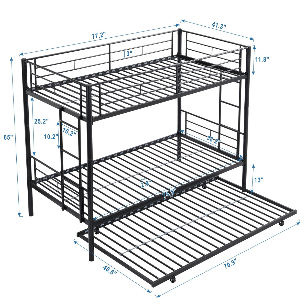Twin Over Twin Metal Bunk Bed with Trundle - Black
