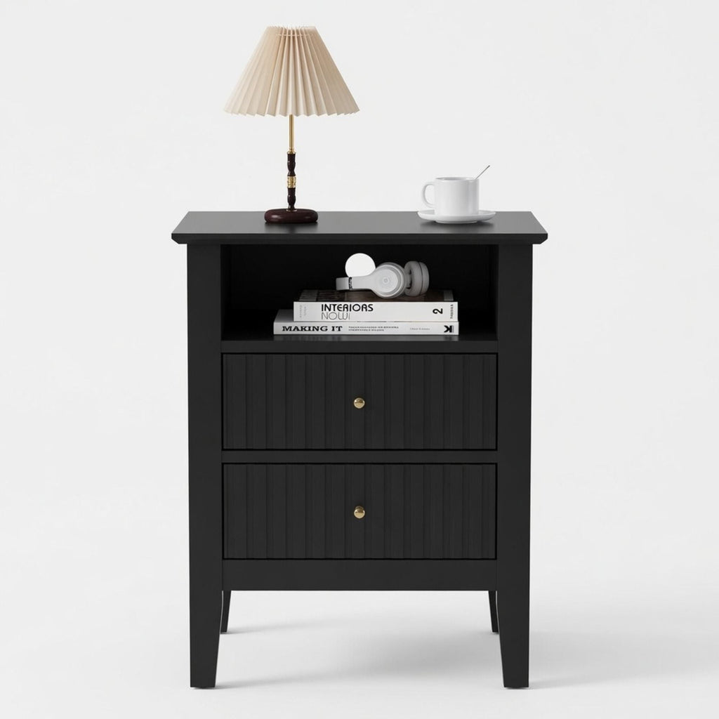 Fluted Nightstand with 2 Drawers and Soft-Close Slides - Multiple Colors