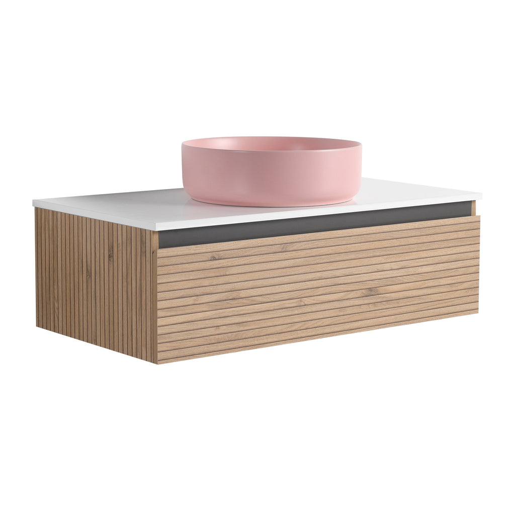 36" Wall-Mounted Bathroom Vanity with Soft-Close Drawer and Ceramic Sink - Light Coffee