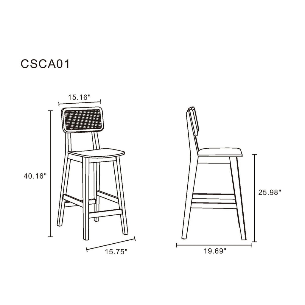 Versailles Counter Stool with Cane Backrest - Light Brown or Black