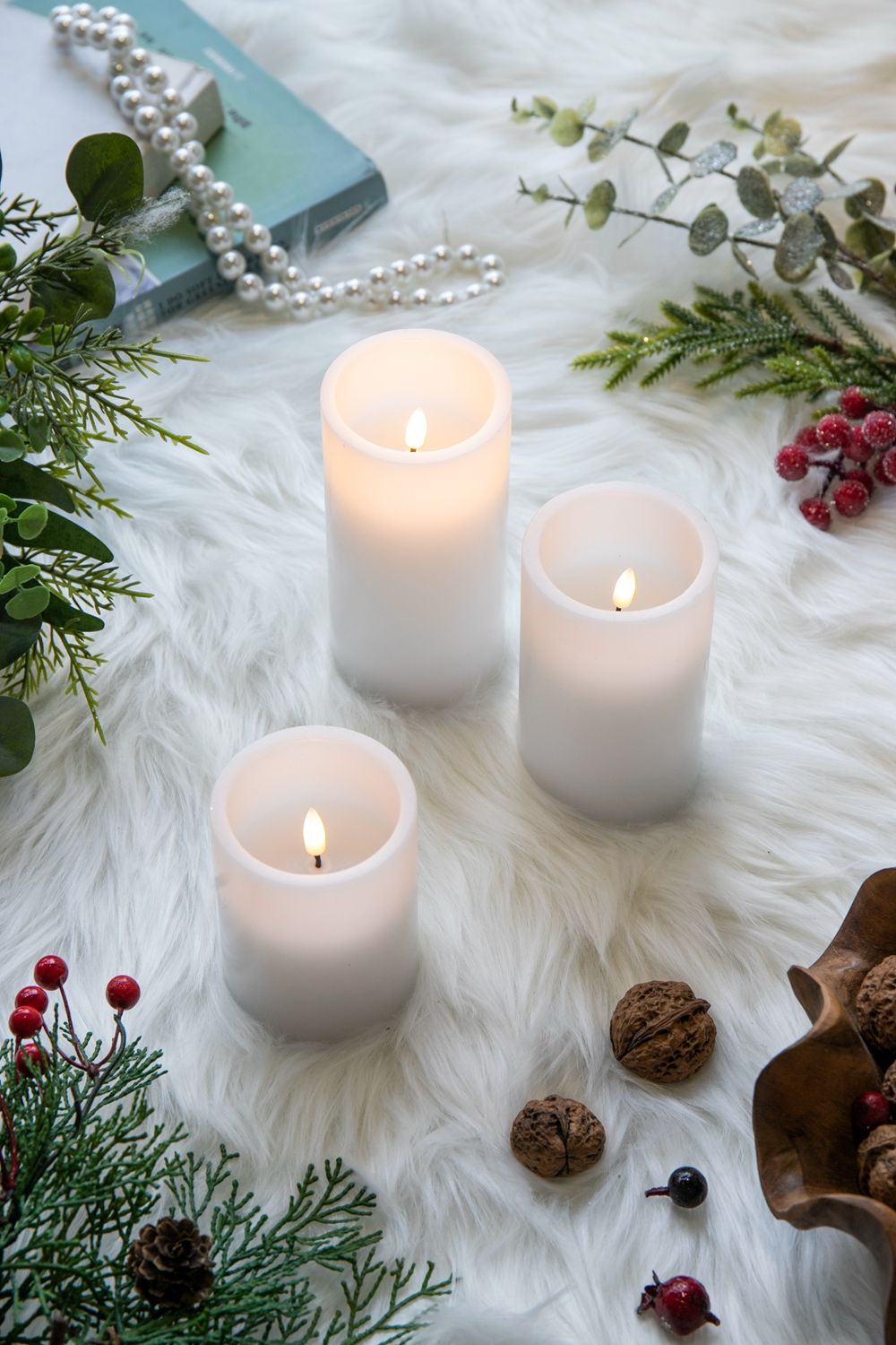 LED Candles With Remote Timer - Set of 3, Paraffin Wax - White