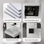 21.6 Inch Floating Bathroom Vanity with Ceramic Sink - Black, White, Oak, Brown