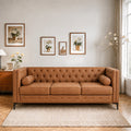 Elegant Button Tufted Sofa with Metallic Legs - Faux Leather