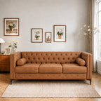 Elegant Button Tufted Sofa with Metallic Legs - Faux Leather
