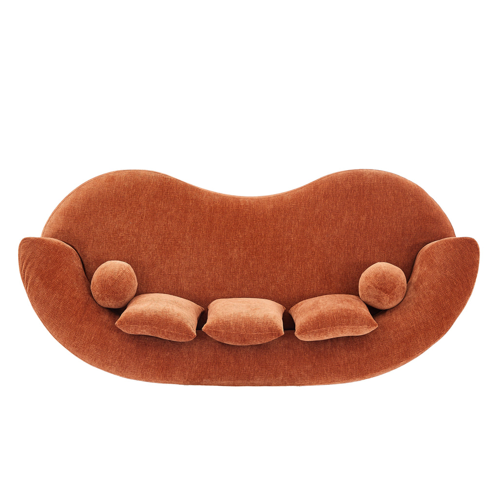 90-Inch Curved Modern Chenille Sofa with Artistic Curved Design - Orange or White