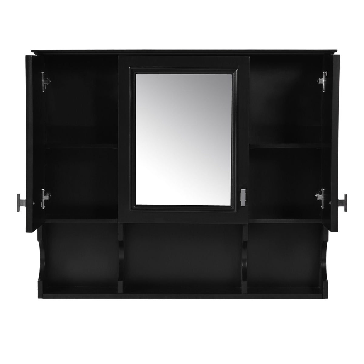Wall Mounted Bathroom Medicine Cabinet With Mirror & Open Shelves