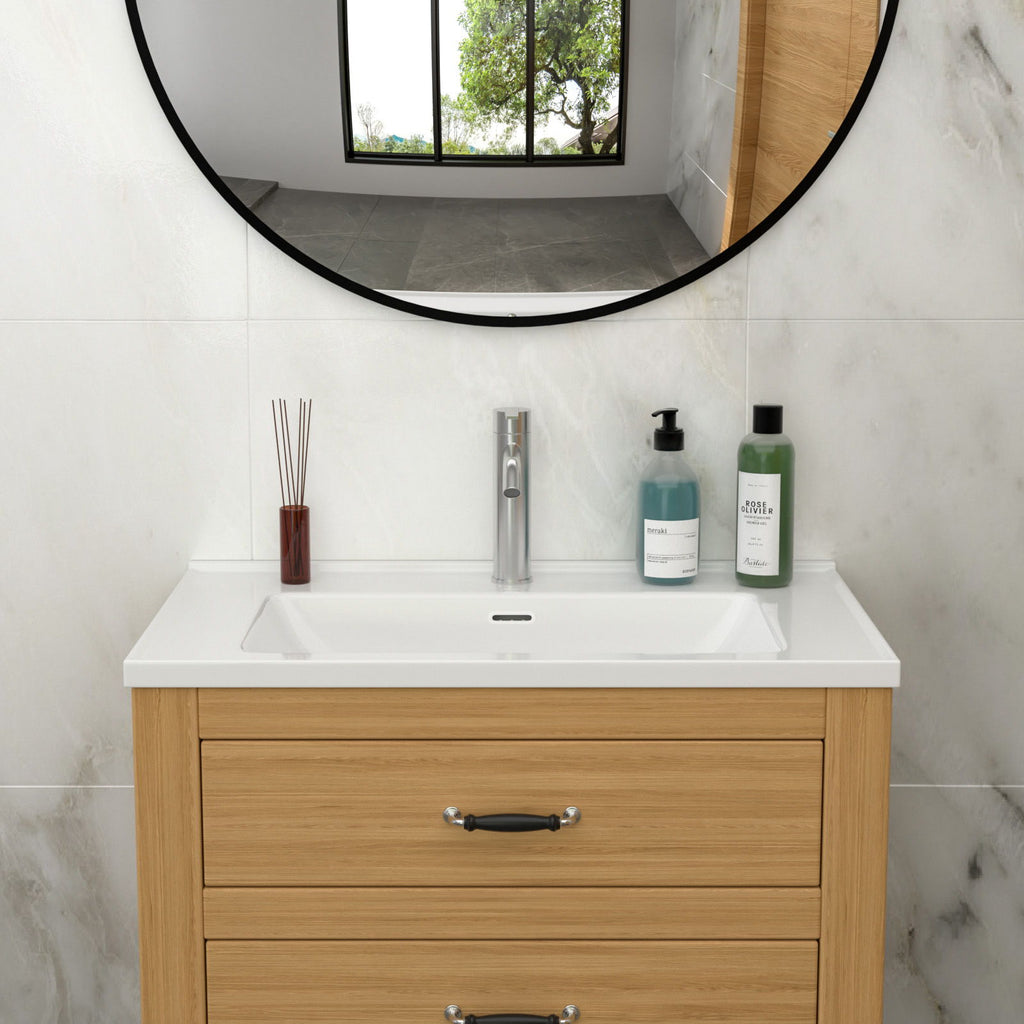 Modern Rectangular Vanity Top with Overflow – White